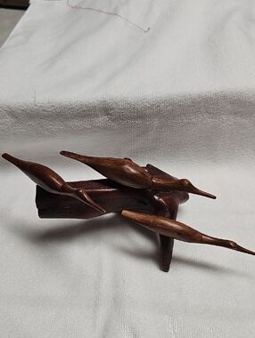 Hand-Carved Wooden Bird Sculpture - Brown